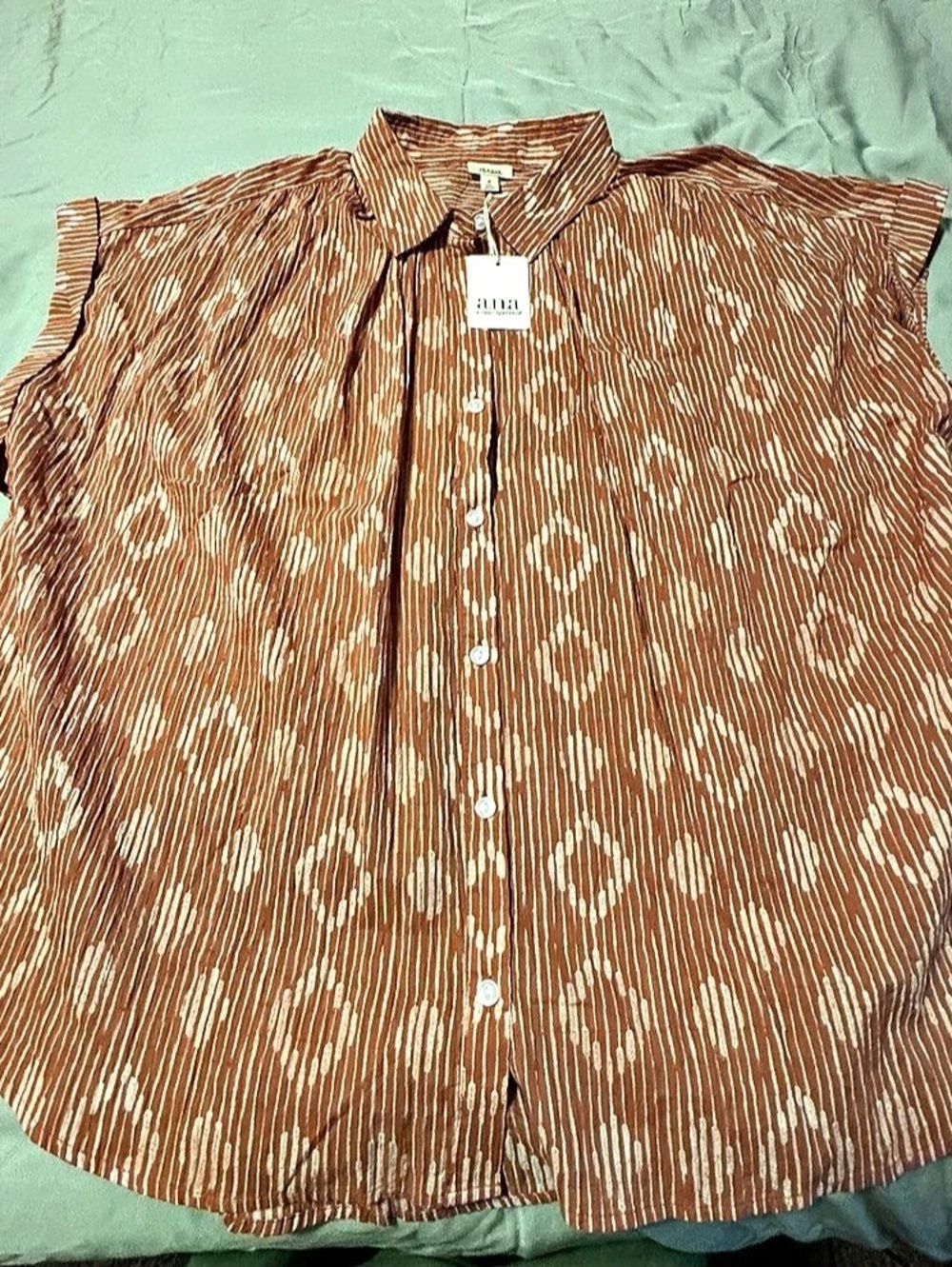 a.n.a 3X Rust Brown Abstract Stripe Button-Up Blouse NWT